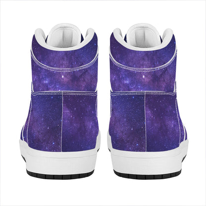 Dark Purple Milky Way Galaxy Space Print High Top Leather Sneakers