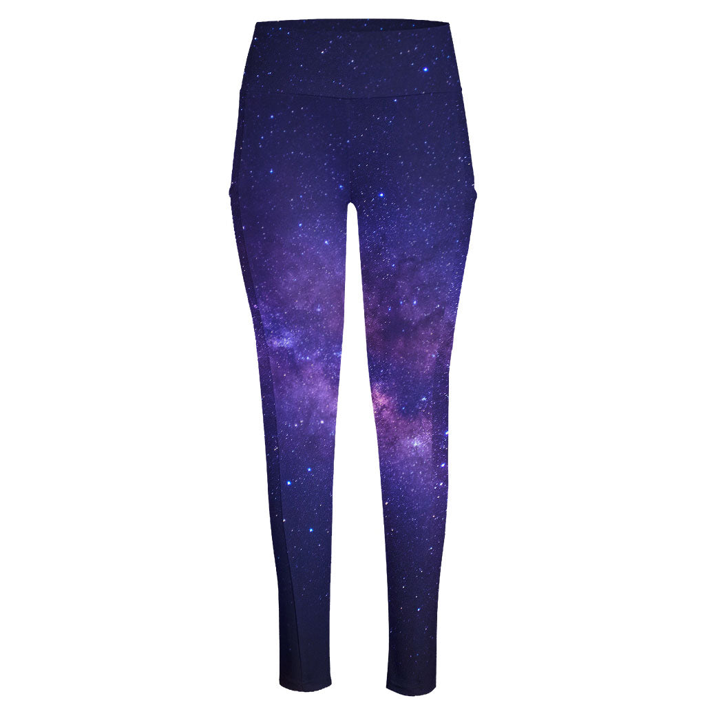 Dark Purple Milky Way Galaxy Space Print High-Waisted Pocket Leggings