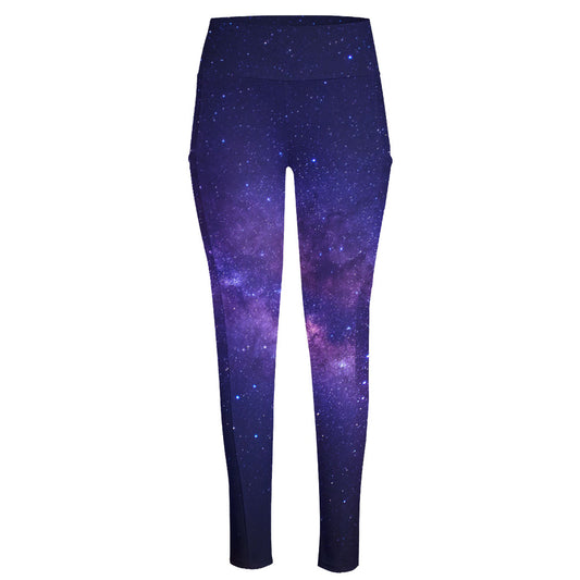 Dark Purple Milky Way Galaxy Space Print High-Waisted Pocket Leggings