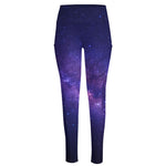Dark Purple Milky Way Galaxy Space Print High-Waisted Pocket Leggings