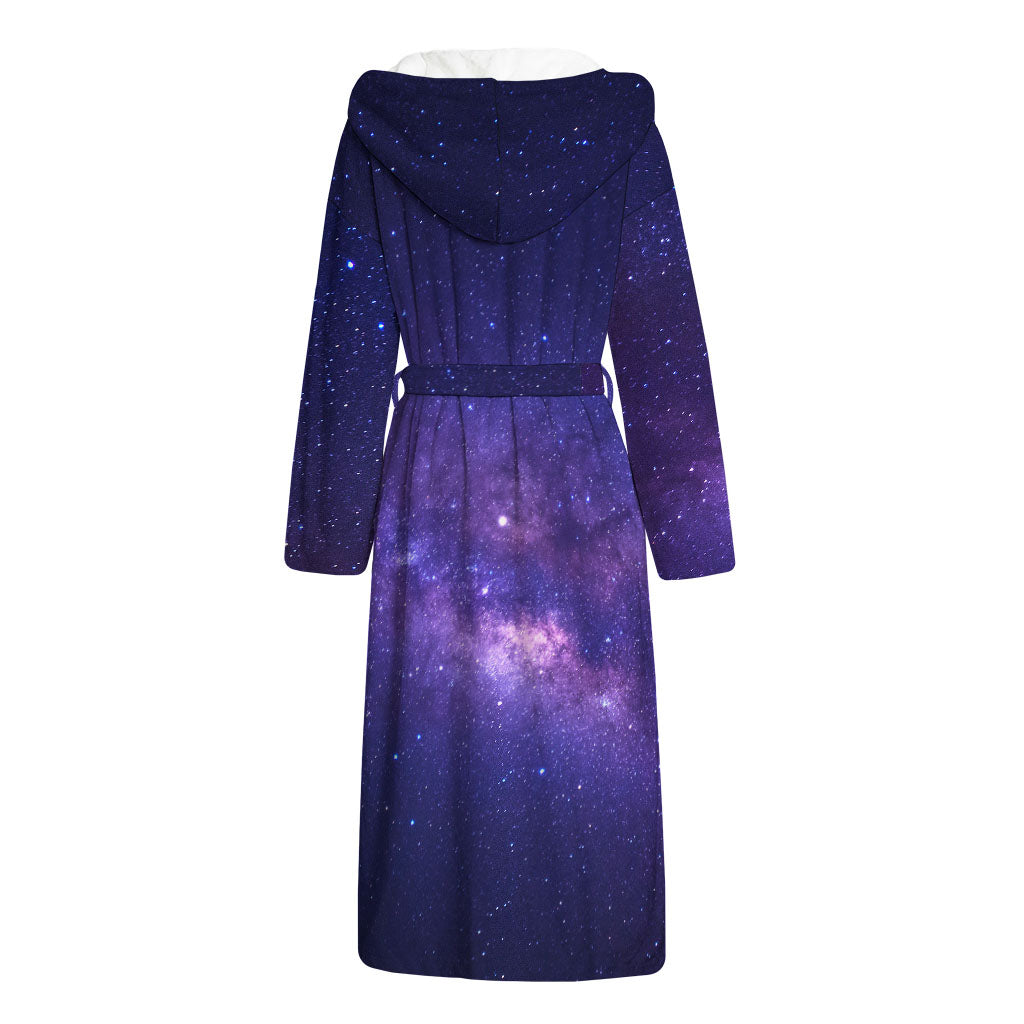 Dark Purple Milky Way Galaxy Space Print Hooded Bathrobe