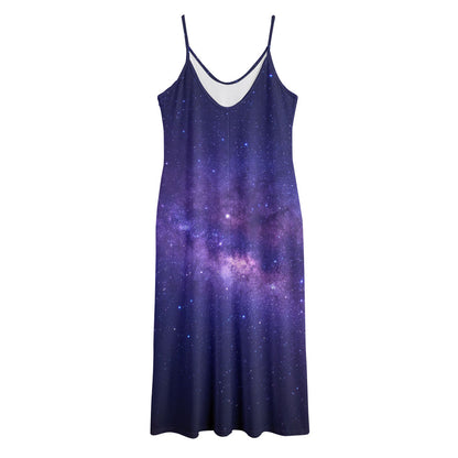 Dark Purple Milky Way Galaxy Space Print Jersey Midi Cami Dress