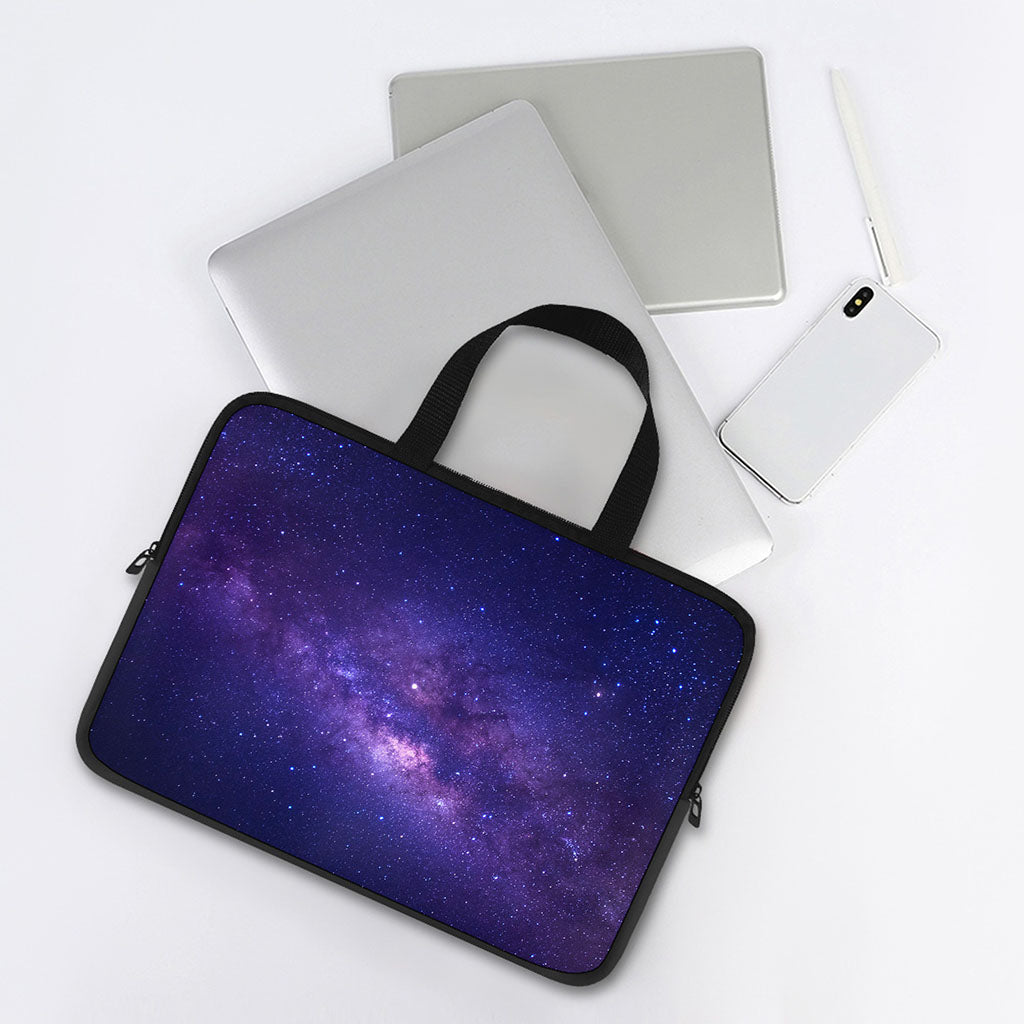 Dark Purple Milky Way Galaxy Space Print Laptop Sleeve With Handle
