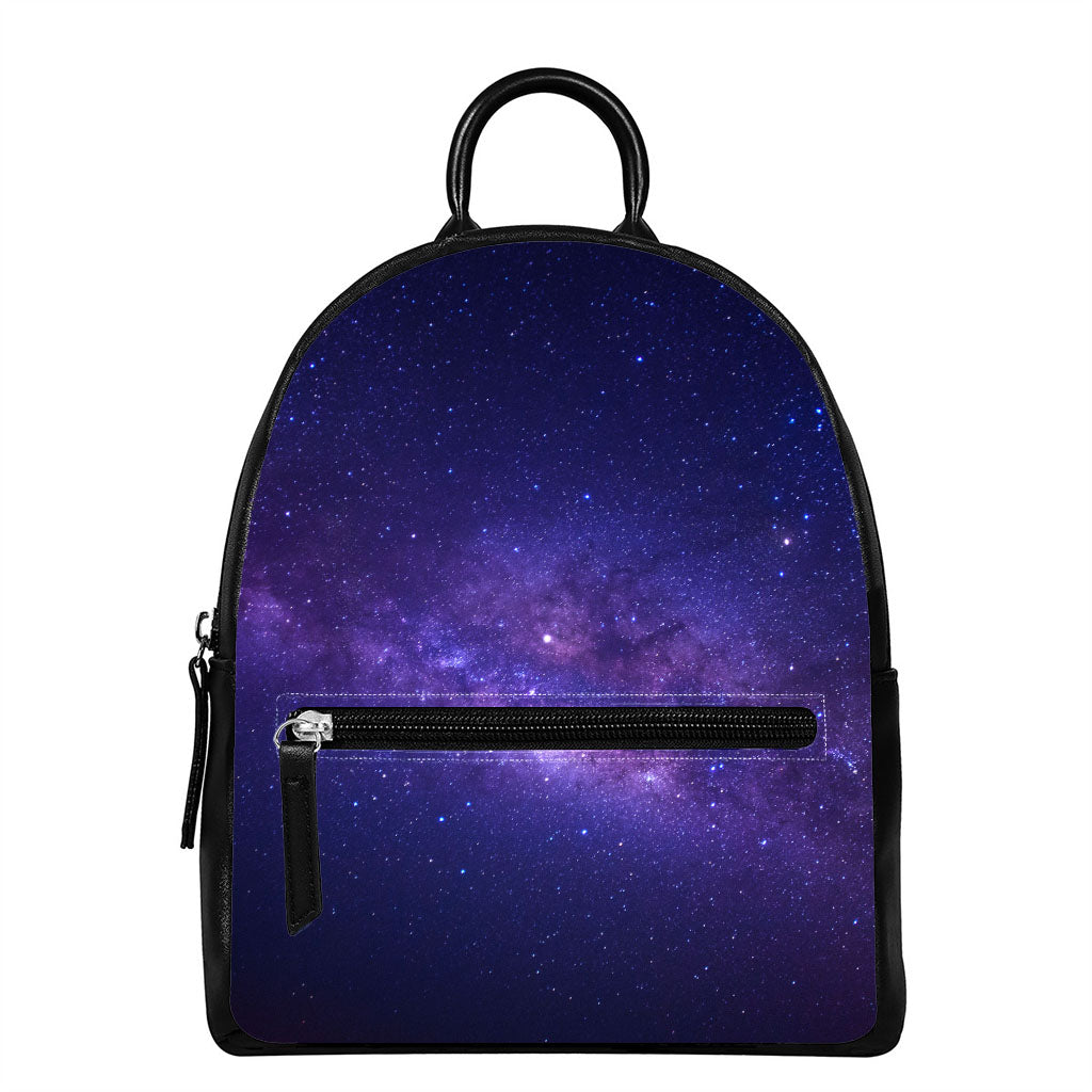 Dark Purple Milky Way Galaxy Space Print Leather Backpack