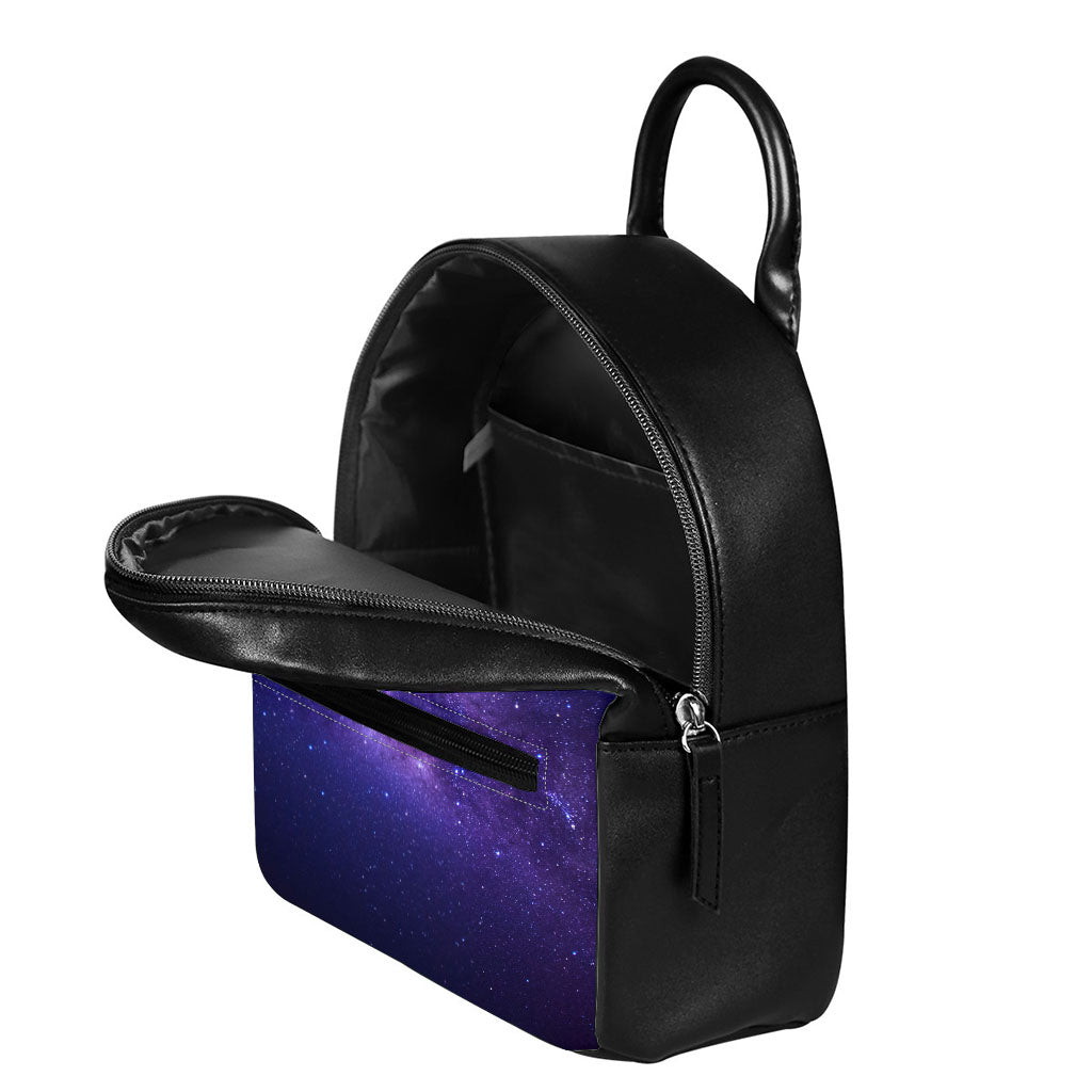 Dark Purple Milky Way Galaxy Space Print Leather Backpack