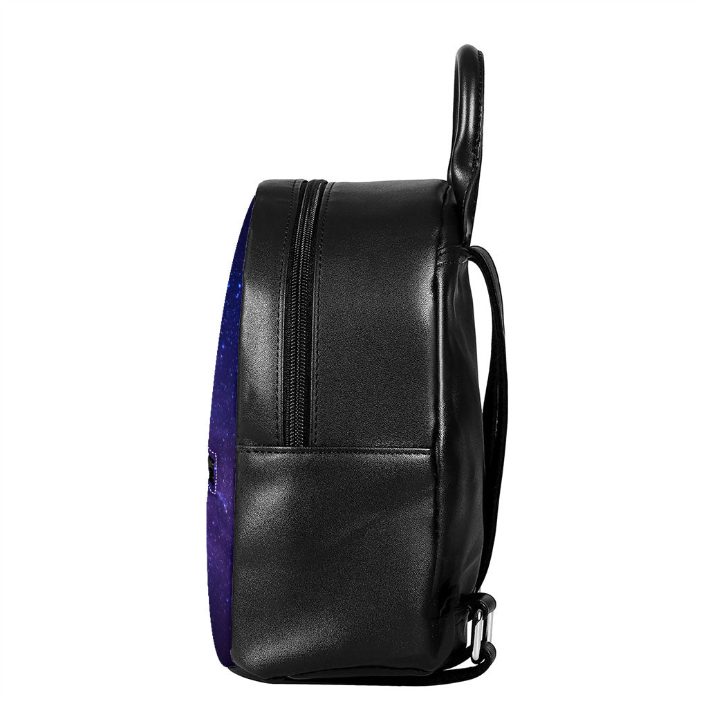Dark Purple Milky Way Galaxy Space Print Leather Backpack
