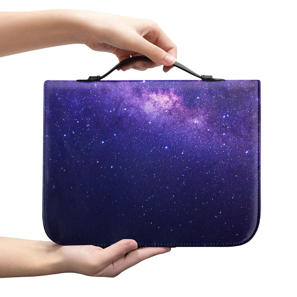 Dark Purple Milky Way Galaxy Space Print Leather Bible Cover