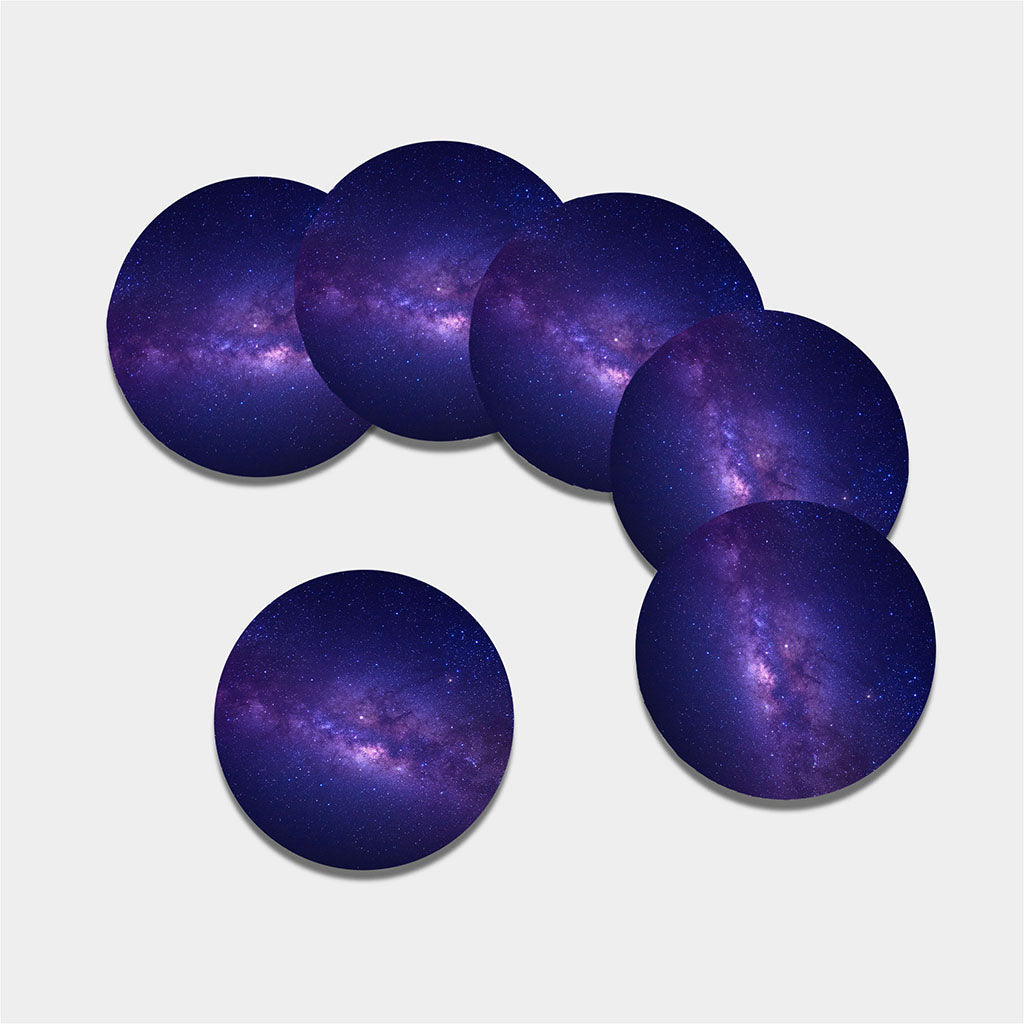 Dark Purple Milky Way Galaxy Space Print Leather Coaster Set