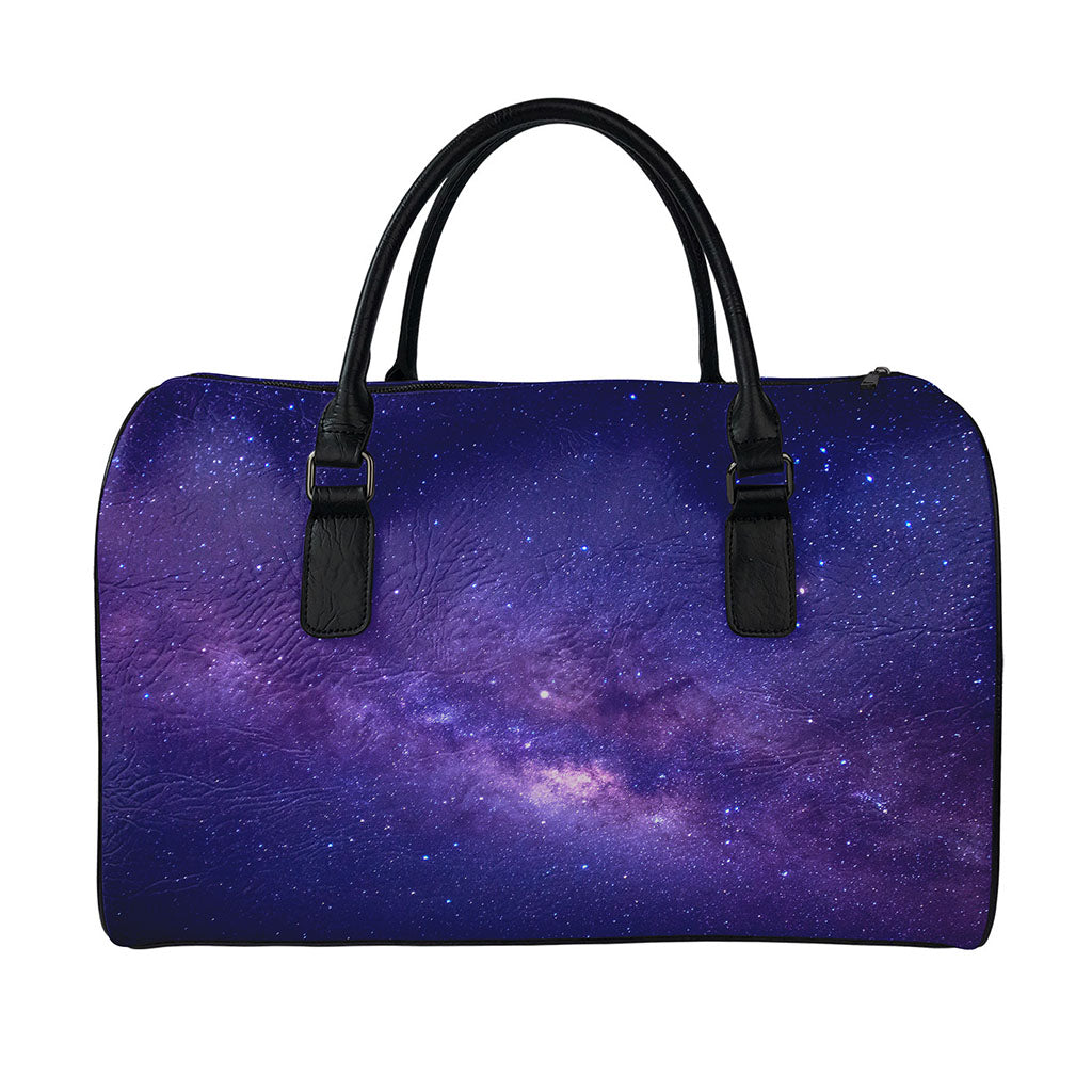 Dark Purple Milky Way Galaxy Space Print Leather Duffle Bag