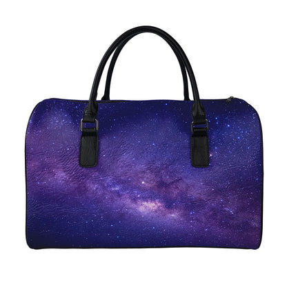 Dark Purple Milky Way Galaxy Space Print Leather Duffle Bag