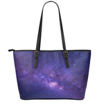 Dark Purple Milky Way Galaxy Space Print Leather Tote Bag