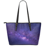 Dark Purple Milky Way Galaxy Space Print Leather Tote Bag