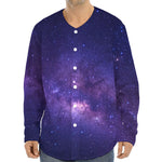 Dark Purple Milky Way Galaxy Space Print Long Sleeve Baseball Jersey