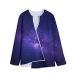 Dark Purple Milky Way Galaxy Space Print Long Sleeve Short Coat