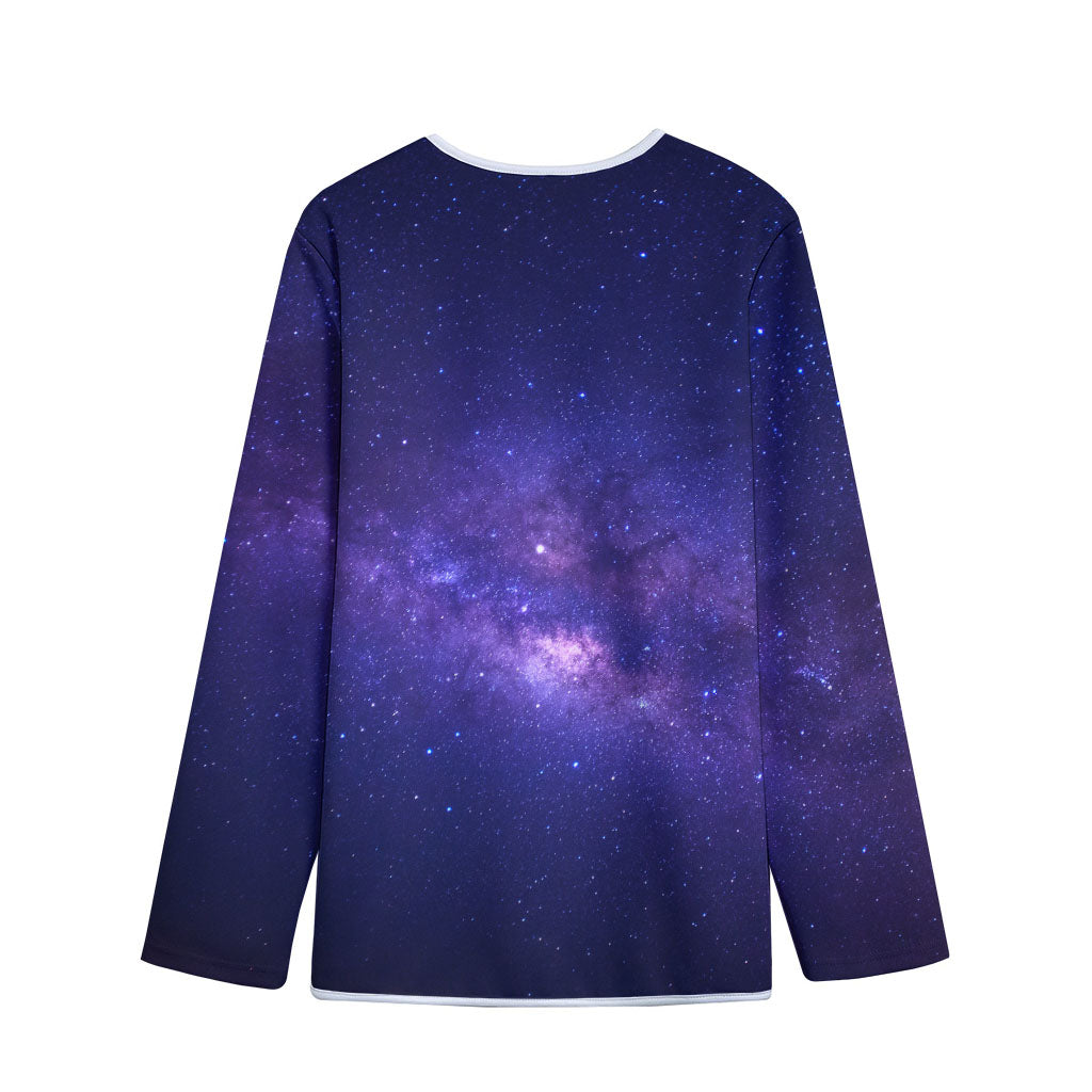 Dark Purple Milky Way Galaxy Space Print Long Sleeve Short Coat