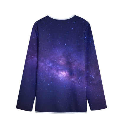 Dark Purple Milky Way Galaxy Space Print Long Sleeve Short Coat