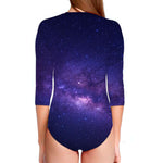 Dark Purple Milky Way Galaxy Space Print Long Sleeve Swimsuit