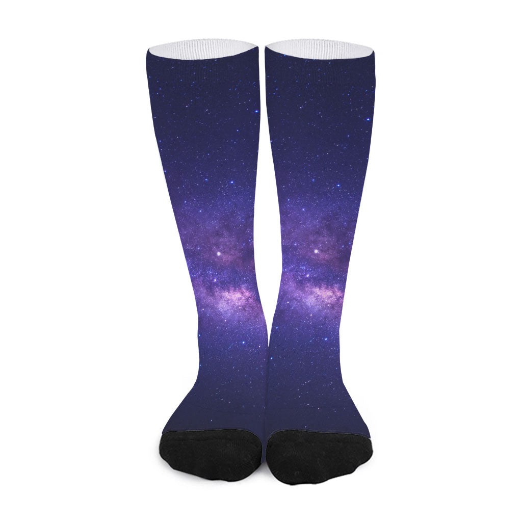 Dark Purple Milky Way Galaxy Space Print Long Socks