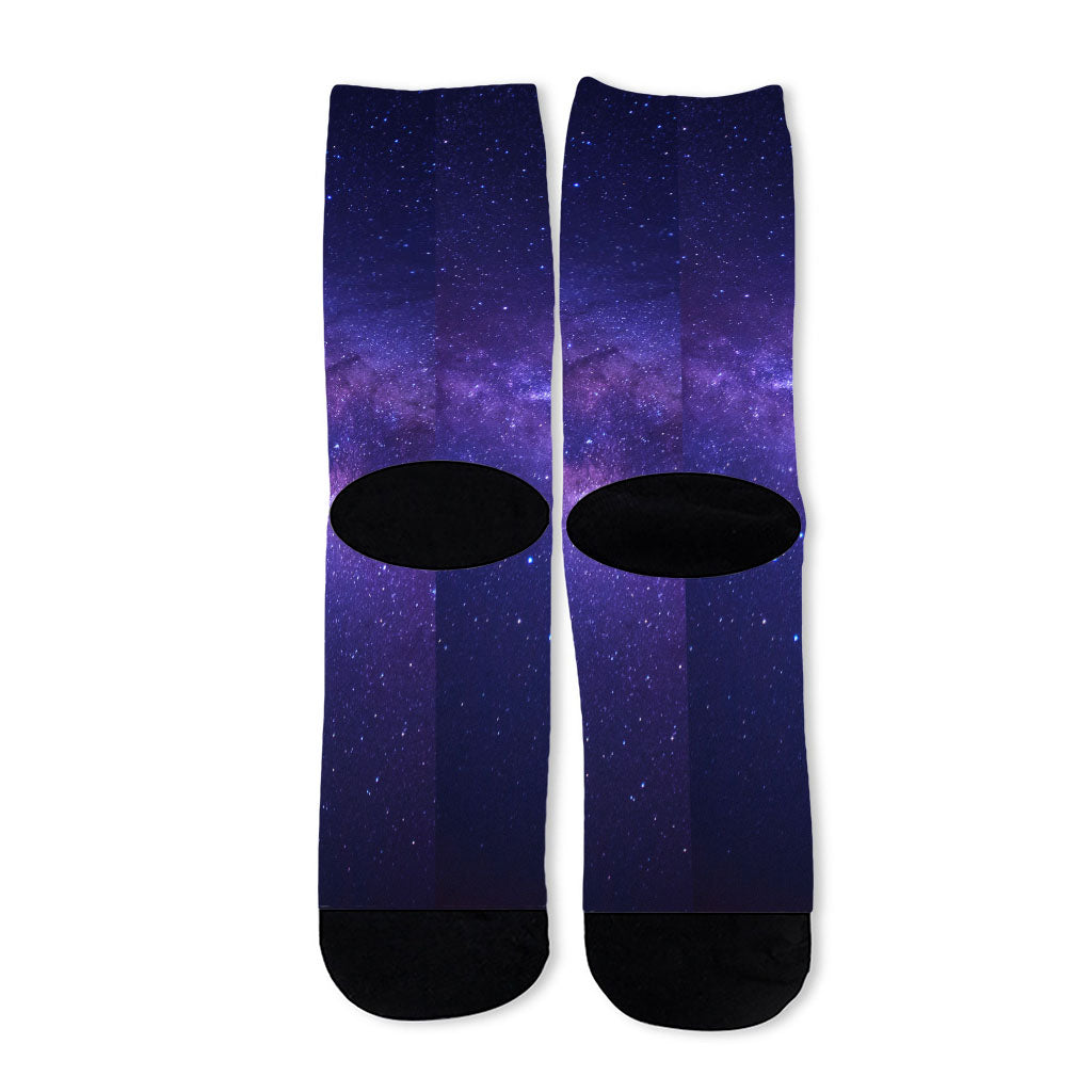 Dark Purple Milky Way Galaxy Space Print Long Socks