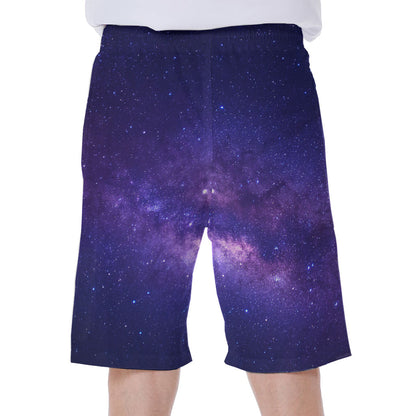 Dark Purple Milky Way Galaxy Space Print Men's Beach Shorts