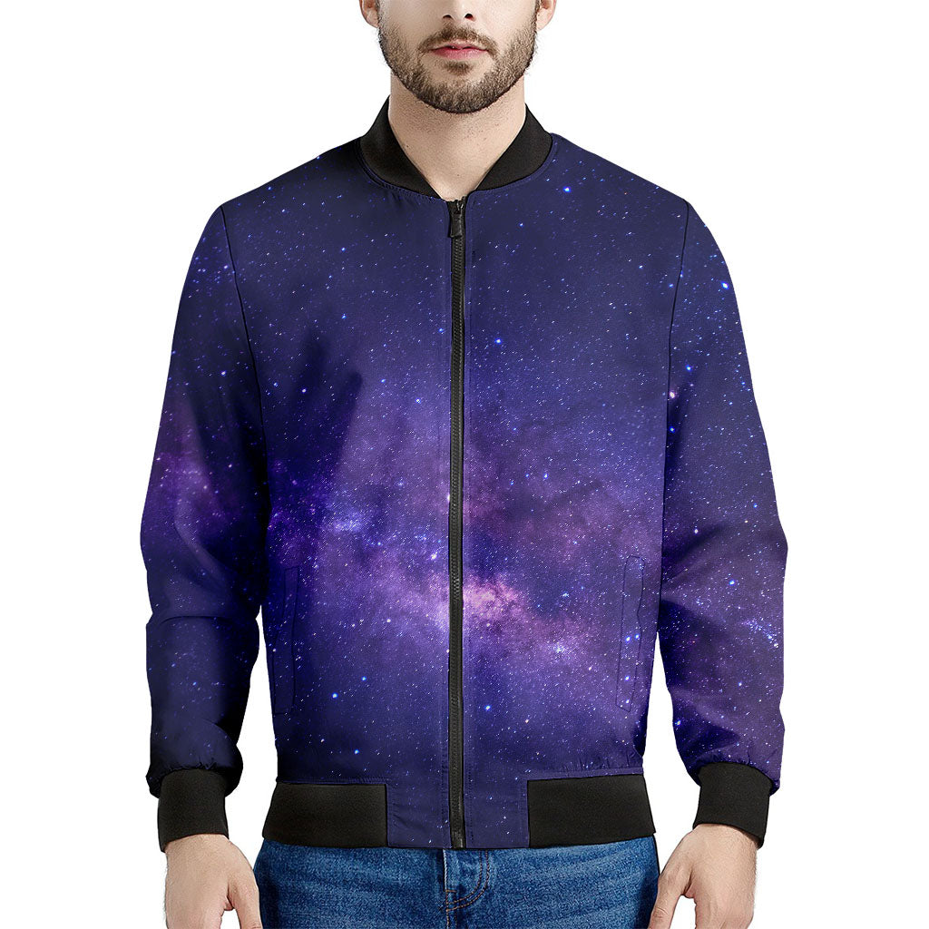 Dark Purple Milky Way Galaxy Space Print Men's Bomber Jacket