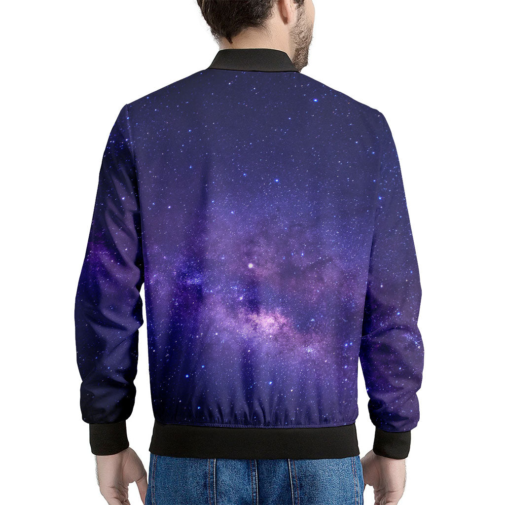 Dark Purple Milky Way Galaxy Space Print Men's Bomber Jacket
