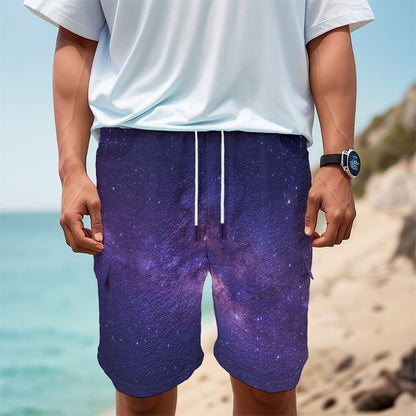 Dark Purple Milky Way Galaxy Space Print Men's Cargo Shorts