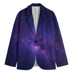 Dark Purple Milky Way Galaxy Space Print Men's Cotton Blazer