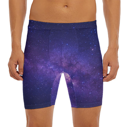 Dark Purple Milky Way Galaxy Space Print Men's Long Boxer Briefs