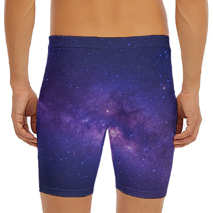 Dark Purple Milky Way Galaxy Space Print Men's Long Boxer Briefs