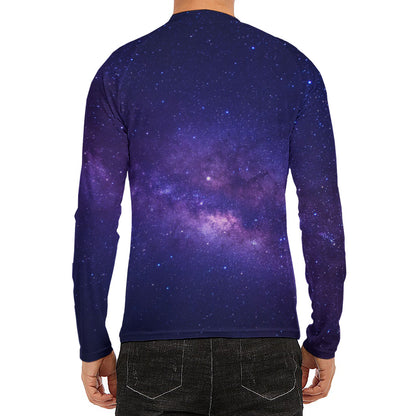 Dark Purple Milky Way Galaxy Space Print Men's Long Sleeve Rash Guard