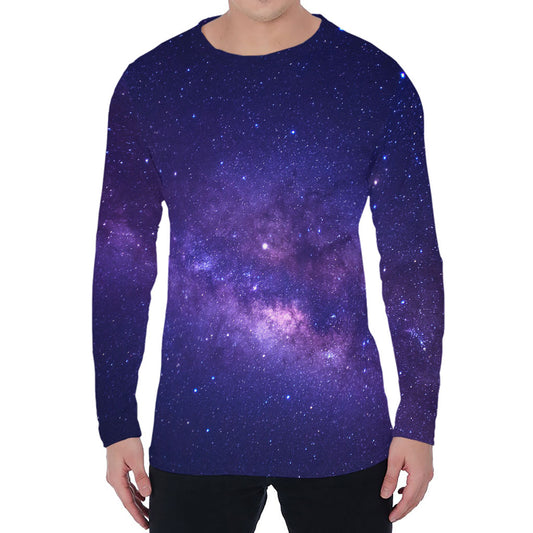 Dark Purple Milky Way Galaxy Space Print Men's Long Sleeve T-Shirt