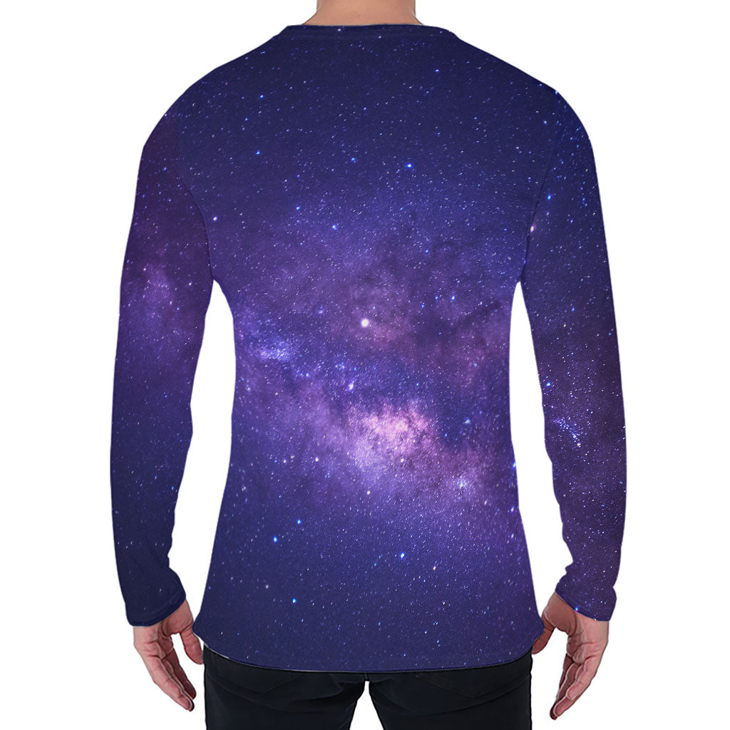 Dark Purple Milky Way Galaxy Space Print Men's Long Sleeve T-Shirt