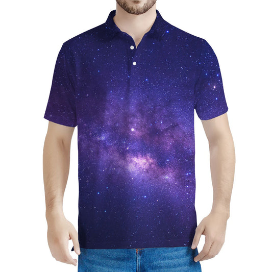 Dark Purple Milky Way Galaxy Space Print Men's Polo Shirt