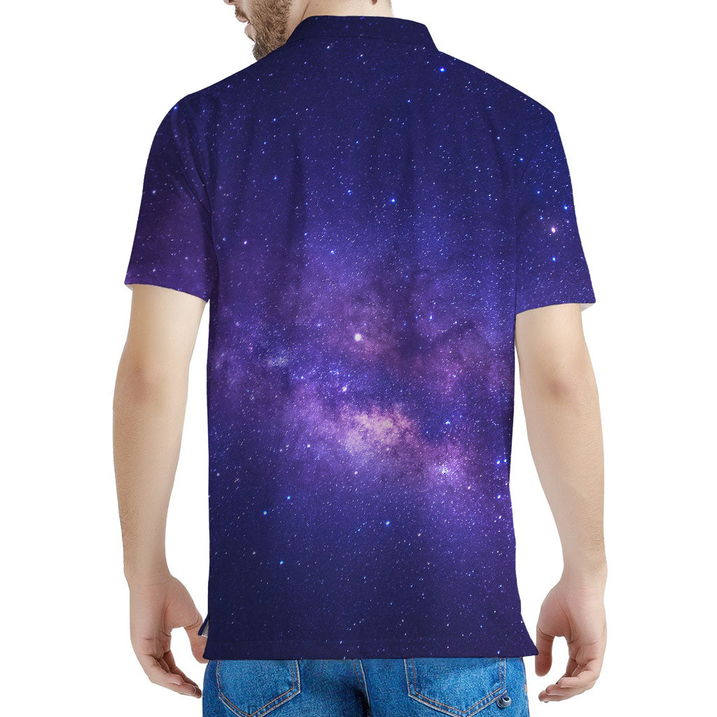 Dark Purple Milky Way Galaxy Space Print Men's Polo Shirt