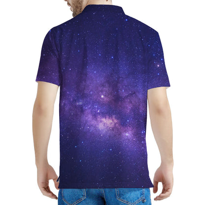 Dark Purple Milky Way Galaxy Space Print Men's Polo Shirt