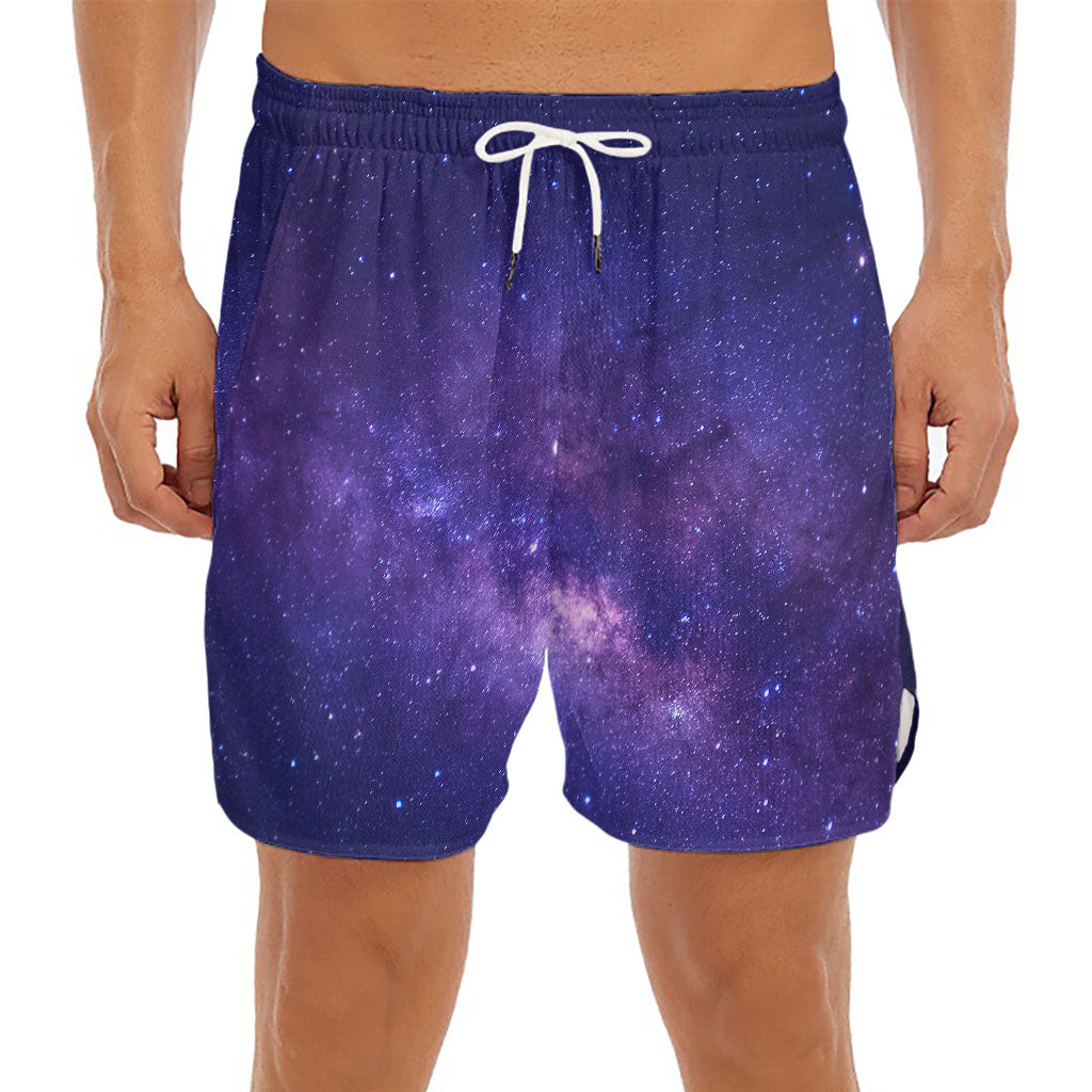 Dark Purple Milky Way Galaxy Space Print Men's Split Running Shorts