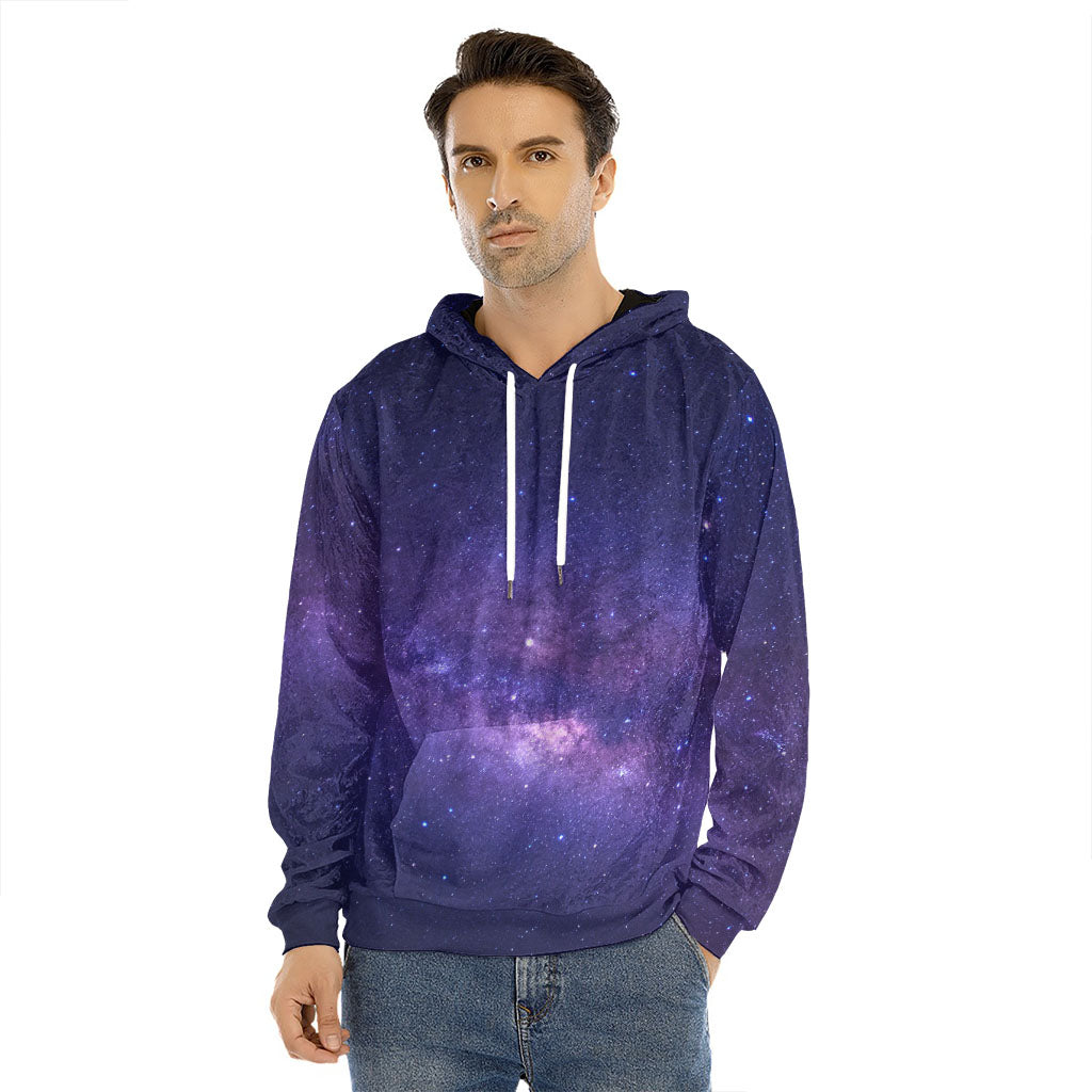 Dark Purple Milky Way Galaxy Space Print Men's Velvet Pullover Hoodie