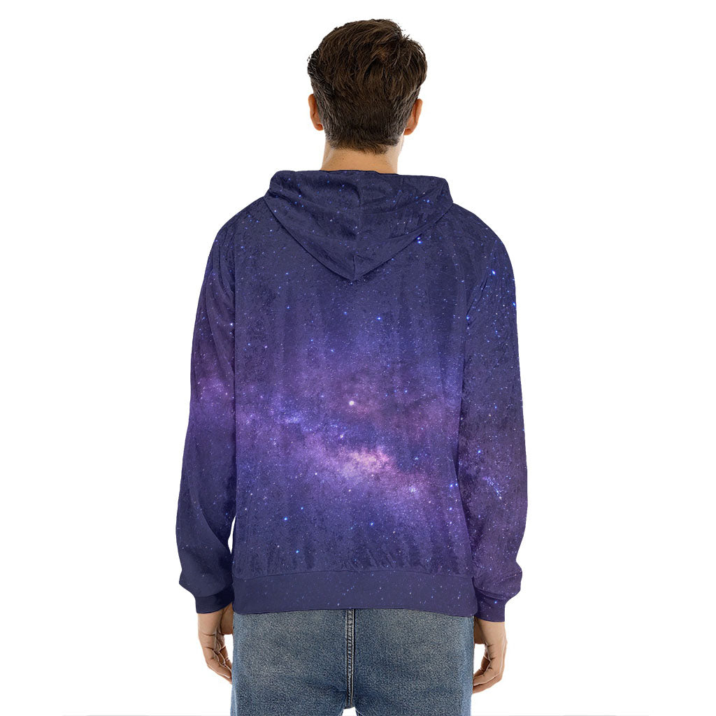 Dark Purple Milky Way Galaxy Space Print Men's Velvet Pullover Hoodie