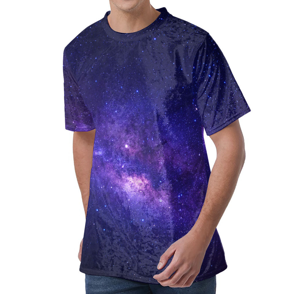 Dark Purple Milky Way Galaxy Space Print Men's Velvet T-Shirt
