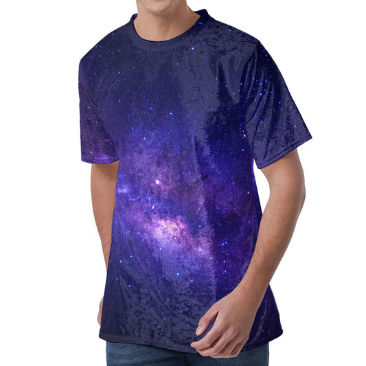 Dark Purple Milky Way Galaxy Space Print Men's Velvet T-Shirt