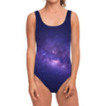 Dark Purple Milky Way Galaxy Space Print One Piece Swimsuit
