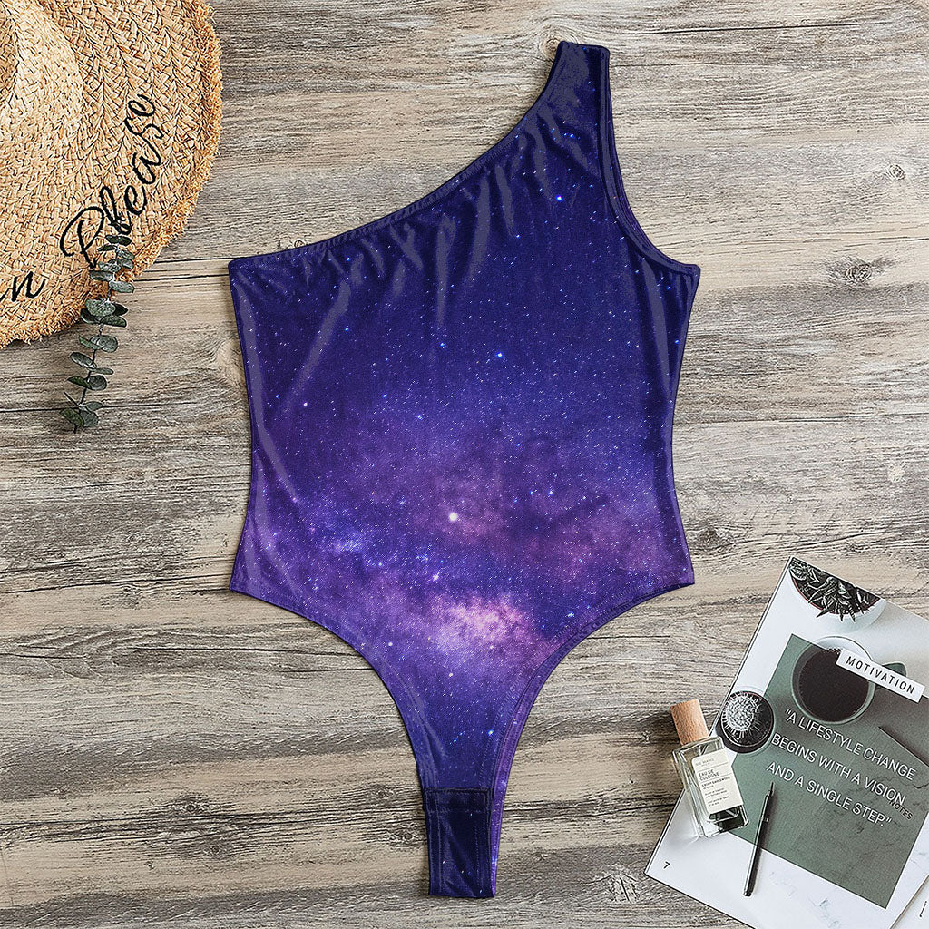 Dark Purple Milky Way Galaxy Space Print One Shoulder Bodysuit