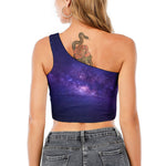 Dark Purple Milky Way Galaxy Space Print One Shoulder Crop Top