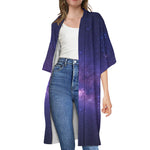 Dark Purple Milky Way Galaxy Space Print Open Front Beach Cover Up