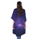 Dark Purple Milky Way Galaxy Space Print Open Front Beach Cover Up