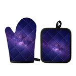 Dark Purple Milky Way Galaxy Space Print Oven Mitt And Pot Holder Set
