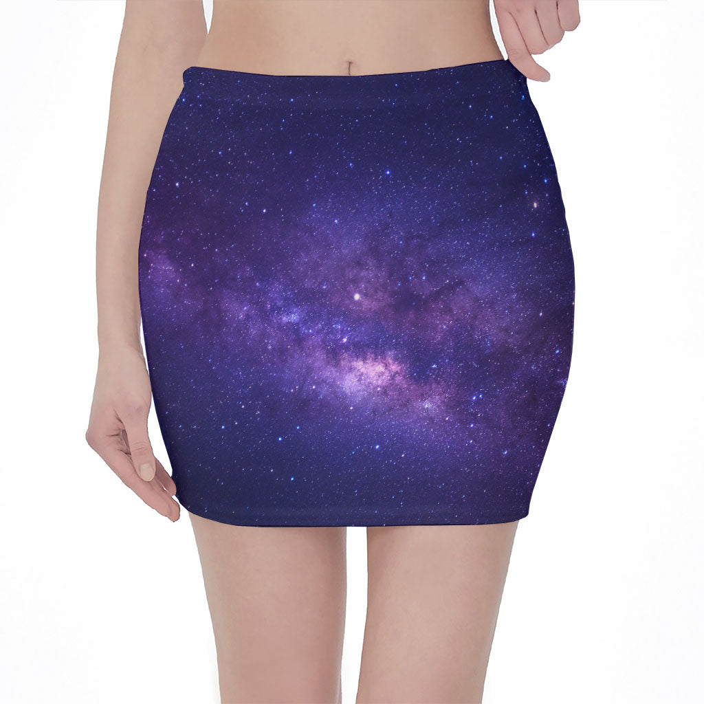 Dark Purple Milky Way Galaxy Space Print Pencil Mini Skirt