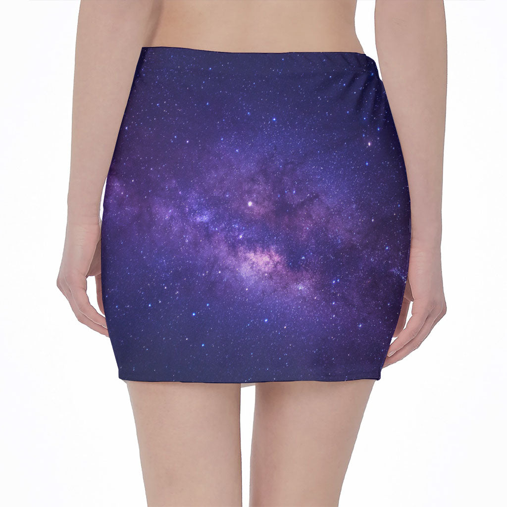 Dark Purple Milky Way Galaxy Space Print Pencil Mini Skirt