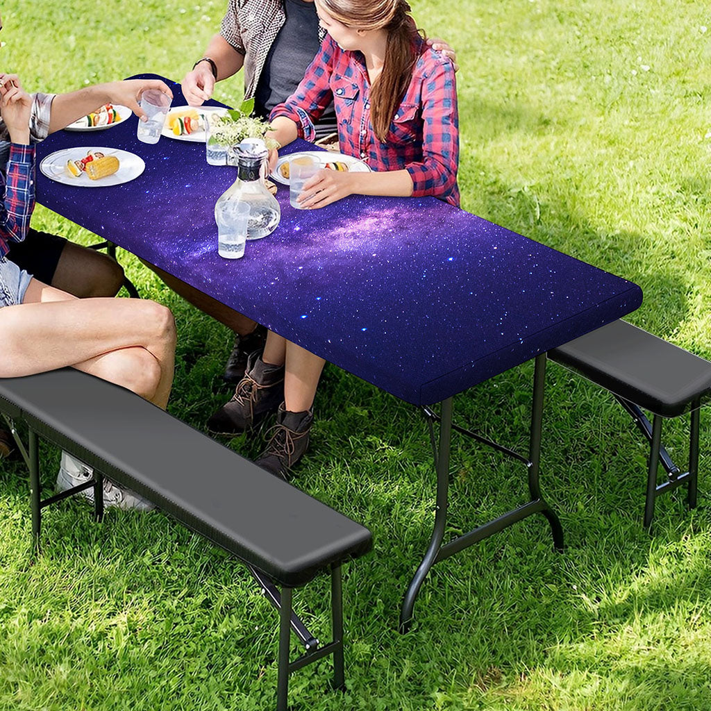 Dark Purple Milky Way Galaxy Space Print Picnic Table Cover